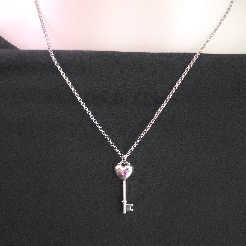 Key Pendant Necklace with Accent Stone